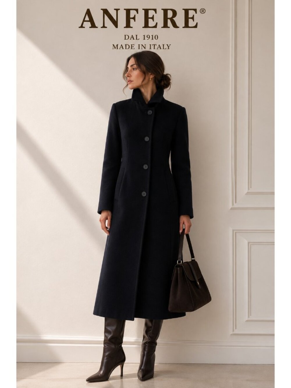 AN FERE Italy Black Wool Angora Cashmere Long Maxi Coat Size 42 US 8